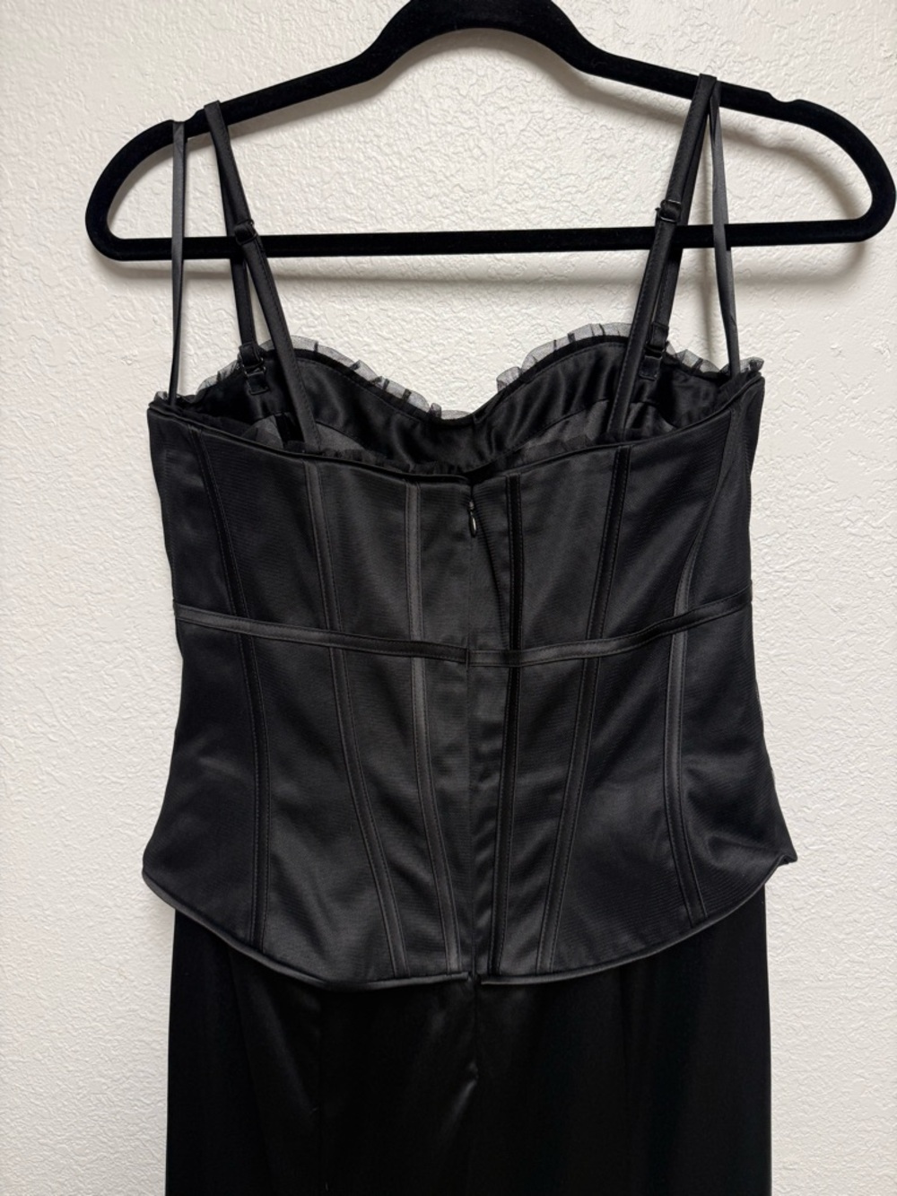 White House Black Market Black Satin Corset Maxi Dress Lace Trim Size 6 - Picture 8 of 12